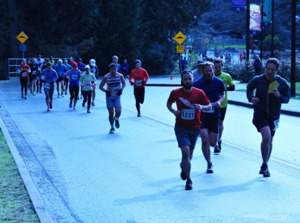 Going up the most memorable hill at the Hatley Castle 8k last year.