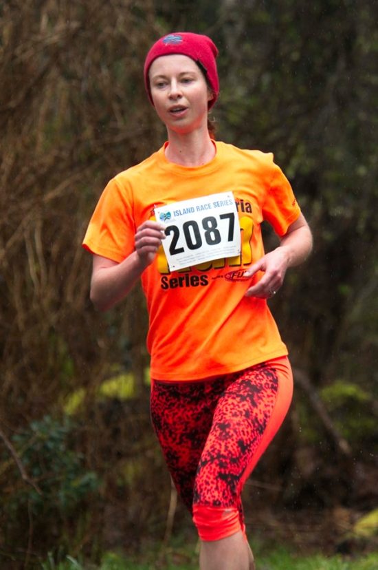 Coming down the last hill (I think) at the Hatley Castle 8k 2020. 