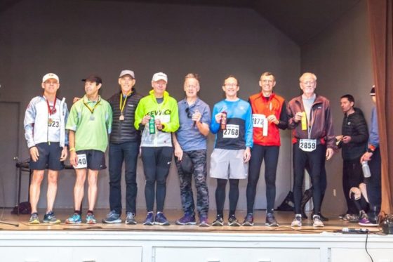 My client Howard (bib 2768) receiving his age group award at the Port Alberni Paper Chase 15k.