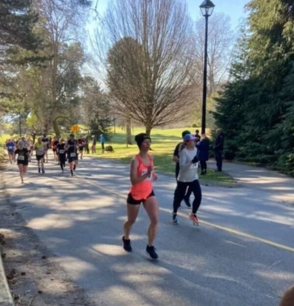 Going up the big hill at Hatley Castle 8k. Photo by Stan Budden.