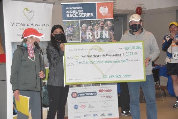 VIRA Island Race Series Check presentation to the Victoria Hospitals Foundation after the Bazan Bay 5k wrapped up. Photo by Joseph Crazy Legs Camilleri